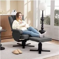 HOMCOM Relaxsessel mit Hocker Fernsehsessel mit Verstellbar Rückenlehne (Relaxsessel mit Hocker, 2-St., TV-Sessel), mit Samtoptik für Wohnzimmer, Dunkelgrau