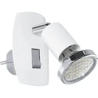 EGLO Steckdosenleuchte MINI 4 Steckerlampe - Stahl - GU10 - 1X2,8W - IP20, Ein-/Ausschalter, Leuchtmittel wechselbar, Steckdosenspot, Steckdosenstrahler, Schalfzimmerleuchte, L7 x H10 cm