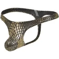 Lau-Fashion Stringtanga Herren String mit Schlangenmuster in Lack Leder Wetlook-Optik
