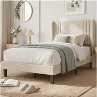 zebery Polsterbett Doppelbett mit Kopfteil und Bettgestell (Packung, 1-tlg), 90x200 cm,Jugendbett,Leinenstoff,Gepolstert,Beige