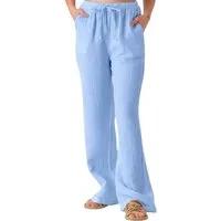 WENOR Palazzohose Damen Musselin-Hose - Sommerhose 100 % Baumwolle, elastischer Bund Weiter Beinverlauf, Musselinstruktur, luftiger Schnitt