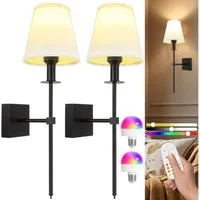Ophy Wandleuchte 2er-Set aufladbare Wandleuchten – kabellos, dimmbar, mit Fernbedienung, 12 RGB Farben & Timer-Funktion, für Schlafzimmer & Wohnräume