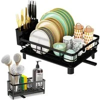Refined Living Geschirrständer 2-in-1 Küchenorganizer-Set:Geschirrständer&Spüle Organizer mit Abfluss, Zubehör für Küchen Zubehör, Multifunktionales Abtropfgestell-Set, Ablage für Küchenspüle, mit 360° Abfluss abnehmbarem und Messerfächern, Aufbewahr