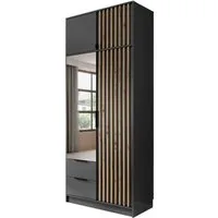 MOEBLO Kleiderschrank JOHN mit Erweiterung (Latten aus Holz, Loft Stil IndustrieSchrank Aufbewahrungsschrank (Spannstange) mit Regalböden, Schlafzimmerschrank mit 2/3/4 drehbaren Türen, 2 Schubladen) (BxHxT): 105/155/206x250x51 cm