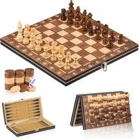 Kityhome Spiel 3-in-1 Magnetisches Holz-Schachspiel, Chess Board Set klappbar, Strategiespiel,Kinderspiel,Denkspiele, für Party Familie Aktivitäten,reiseschach, schachspiel Kinder(29x29cm)