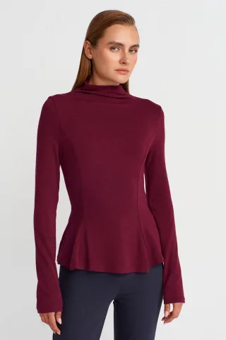 Fitted Halb-Turtleneck Peplum Bluse