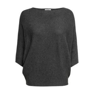 Only - Pullover Top für Damen, Rundhalsausschnitt, Kastig, Angeschnitten (Dunkelgraue Melange)