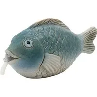 finehomegarden Teichfigur Wasserspeier Fisch und Pumpe blau Steinzeug Wasserspiel, (1-St), 21,6x9cm H11cm Miniteich, Wasserschale, Terrasse & Balkon