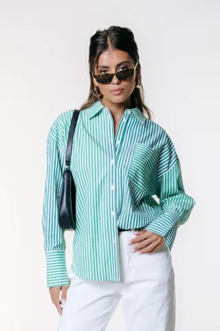 Colourful Rebel - Talia Contrast Stripe Blouse green - Gr. - XS