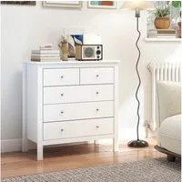 HOMCOM Kommode Sideboard mit 5 Schubladen modern Kommodenschrank Flur (Aufbewahrungsschrank, 1 St., Schubladenkommode), für Schlafzimmer, Wohnzimmer, Weiß 79 x 39,5 x 80,5 cm