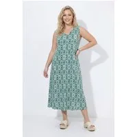 Ulla Popken Maxikleid Maxikleid grafischer Druck V-Ausschnitt ärmellos