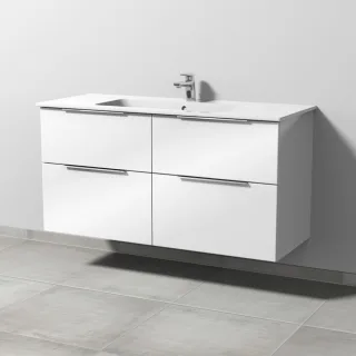Sanipa 3way Waschtischunterbau zu Duravit ME by Starck Waschtisch mit 4 Auszügen, Weiß-Glanz UF72778