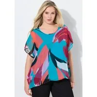 Ulla Popken Longbluse Chiffon-Tunika doppellagig Rundhals Halbarm