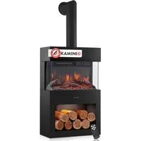 KAMINIO Elektrokamin HENRI mit Abzugsrohr, Elektrischer Kamin mit 3D-Flammeneffekt, Heizung 2000W