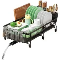 HEYHIPPO Besteckkorb Spülbeckenregal Küchen-Abtropfgestell Geschirrständer arbeitsplatte, (Tassenständer,Küchenarbeitsplatten-Aufbewahrungsständer,Abtropfschale, Küchenbesteck-Aufbewahrungsregal mit Abtropfschale und Abfluss), Ausziehbarer Besteckabt