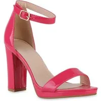 VAN HILL 21621736 KY M-586 Damen Sandaletten Fuchsia 36 Sandalette Damen Klassische Sandaletten Blockabsatz Lack Absatz-