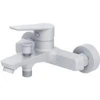 AM.PM Badarmatur Bad Armatur HIT Weiß Wannenarmatur Mischarmatur Mischbatterie (Wasserhahn Badewannenarmatur mit Duschschlauchanschluss, Einhebelmischer mit Auslauf) inkl. 2 x Abdeckrosetten