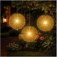 ibettertec LED Solarleuchte 4 Stück LED Solar Gartendeko Solarlampen Garten 80 LED Feuerwerk, 26cm Feuerwerk hängend, LED fest integriert, gartendeko, solarlampen für außen, Bunt, Warmweiß, Leuchtmittel, Wetterfest Pusteblume Solarlampen 8 Modi mit E