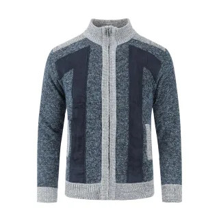 Herren Strickjacke mit Reißverschluss Stehkragen Cardigan Grobstrick Gefüttert Pullover für den Winter Blau