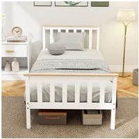 HOMCOM Bettgestell Bett 90 x 200 cm Unterbettaufbewahrung einfache Montage (Einzelbettrahmen, 1-tlg., Bettrahmen aus Holz), für Schlafzimmer, Weiß