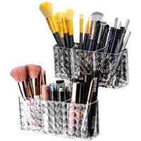 SURFOU Organizer Schminktisch Organizer Make Up Pinselhalter Kosmetik Aufbewahrung (Make-up Organizer, Kosmetikpinselhalter, Kristall Acryl Aufbewahrung, 2 St., 3 Fächern Make-uppinsel-Aufbewahrungsbox), für Büros, Badezimmer, Küchen, Schlafzimmer
