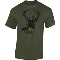 Baddery Print-Shirt Jäger T-Shirt: "Forest Deer" - Geschenk für Jäger - Jagd Tshirt, hochwertiger Siebdruck, aus Baumwolle
