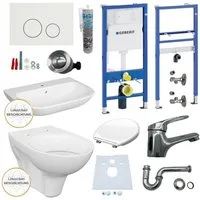 GEBERIT WC-Komplettset Geberit Spülkasten WC Vorwandelement Waschbecken 60 cm Armatur Bad Set, Wandmontage, (Komplett-Set 11-St. inklusive aller Montagematerialien), Komplett-Set fürs Badezimmer