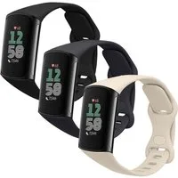kwmobile Smartwatch-Armband 3x Uhrenarmband für Fitbit Charge 6 / Charge 5 Armband, Fitnesstracker Band Set aus TPU Silikon - Ersatzarmband Smartwatch