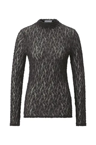 Rich & Royal - Jersey Lace Turtleneck Longsleeve chocolate torte - Gr. - M