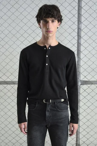 Slim Fit Button-Kragen Langarm-T-Shirt