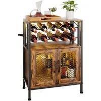 Yorbay Weinschrank Vintage mit LED Beleuchtung, Abnehmbares Weinregal für 10 Flaschen (6 Gläser Halter, Küchenschrank Sideboard 60x24x80cm) Weinständer für Küche & Esszimmer