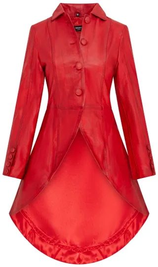 Roter Gothic-Ledermantel in viktorianischer Länge für Damen - Vantaa
