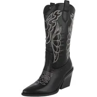 Ital-Design Stylische Damen-Stiefeletten mit Stickdetails für Alltag Westernstiefel (91409447) Blockabsatz Stiefel in Schwarz