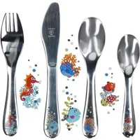 Justinus Besteck-Set Justinus 4tlg Meerestiere Kinder-Besteck-Set Messer Gabel Löffel, Edelstahl
