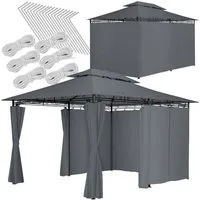 tectake Pavillon Rattan Gartenzelt 4 x 3 m, inklusive Spannseilen und Heringen, mit 6 Seitenteilen, (Partyzelt Emine, in anthrazit), wasserabweisend, Doppeldachsystem, 6 Seitenteile, mit UV-Schutz 50+