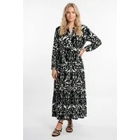 Kendindza Collection Sommerkleid Sommerkleid Damen Lang Viskose Elegantes Maxikleid lang Maxi Kleid Ikat-Print Knopfleiste & Schnurbund, Luftig Leicht