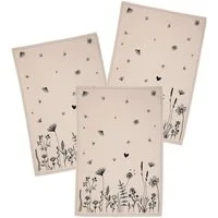 Clayre & Eef Geschirrtuch Flora and Fauna, (Set, 3-tlg., 3-teilig), Geschirrtücher (3 Stück), ca.50x70cm Baumwolle