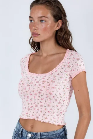Blumen U-Ausschnitt Rüsche Bluse