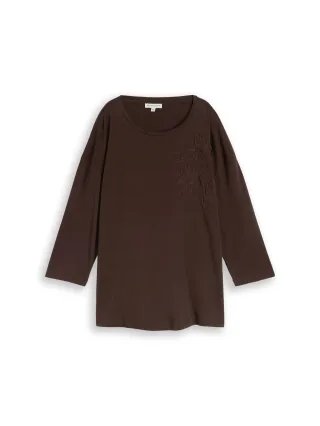 Tom Tailor - Plus Size - Loose Fit T-Shirt mit Blumen-Applikation java dark brown - Gr. - 54
