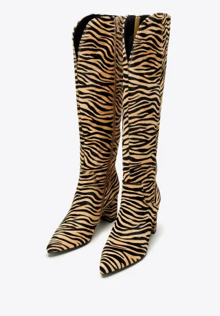 Wittchen Damenstiefel aus Leder mit Tierhaaren, schwarz und braun