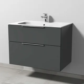 Sanipa 3way Keramik-Set Finion Keramik-Waschtisch und Unterbau mit 2 Auszügen, Anthrazit-Matt UM40022