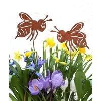 LB H&F Lilienburg Teichfigur 2er SET Gartendeko Rost Metall Biene Figur Deko Beetstecker, (Dekoration Honigbiene Rostdeko Garten Frühlingsdeko Hauseingang Gartenstecker Bienen Geschenkidee Ostern Figuren modern, Blumenstecker Honig Osterdeko Osterdek