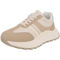 Ital-Design Damen Sneaker mit Plateausohle und Schnürung Sneaker (91848935) Flach Sneakers Low in Hellbraun