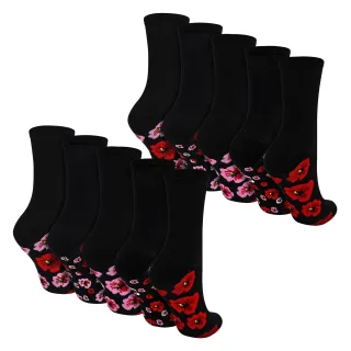 10 Paar Damen Poppy Fußbett-Socken - Weiche, baumwollreiche, florale Alltagsocken