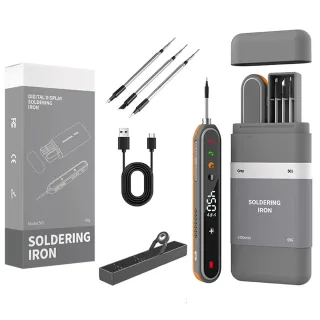 USB Digital Soldering Iron Set Adjustable Temperature 180-450℃ Type-C Rechargeable 1400mAh Battery Portable Kit for Elec