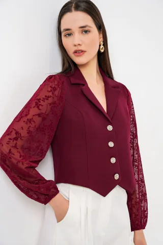 Blumige Cropped Jacke mit Knopfschluss