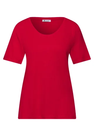Street One - Basic T-Shirt mit gerundetem V-Neck salsa red - Gr. - 38