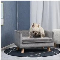 PawHut Tierbett Hundesofa mit Holzbeinen Hundebett für kleine Hunde bis zu 8 kg, samtartiges Polyester, Grau 64 x 45 x 36 cm