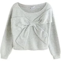 Next Strickpullover Schulterfreier Pullover mit Schleife + Pailletten (1-tlg)