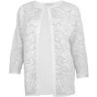 Passioni Cardigan in Grau und Weiß mit floralem Jacquard-Strick